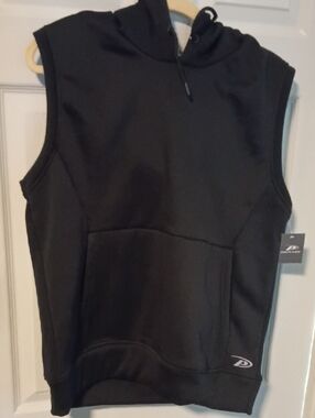 Pro Player Black Sleeveless Hoodie Vest with Kangaroo Pocket